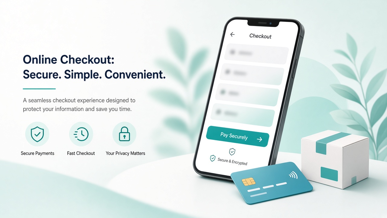 Laptop checkout screen showing payment and order confirmation for an online store