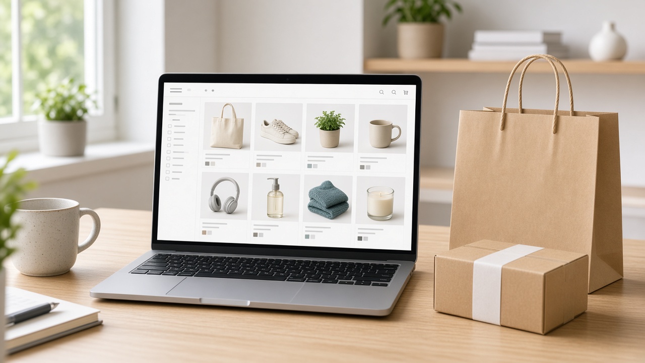 Laptop showing an online storefront for ecommerce beginners