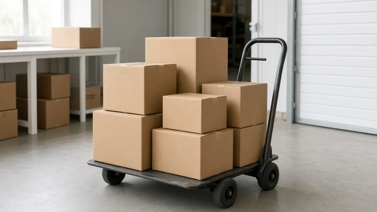 Plain parcels staged in a packing area, illustrating a supplier shipping goods after an order