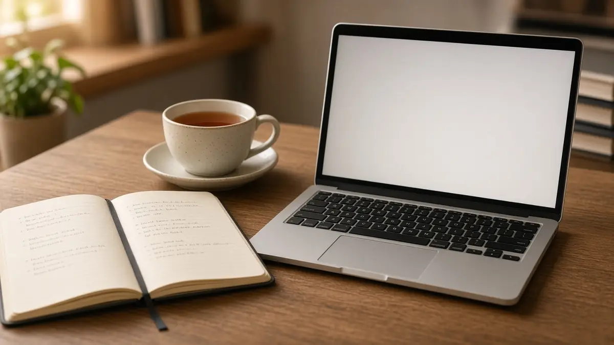 Notebook and laptop on a student desk for planning the next lesson