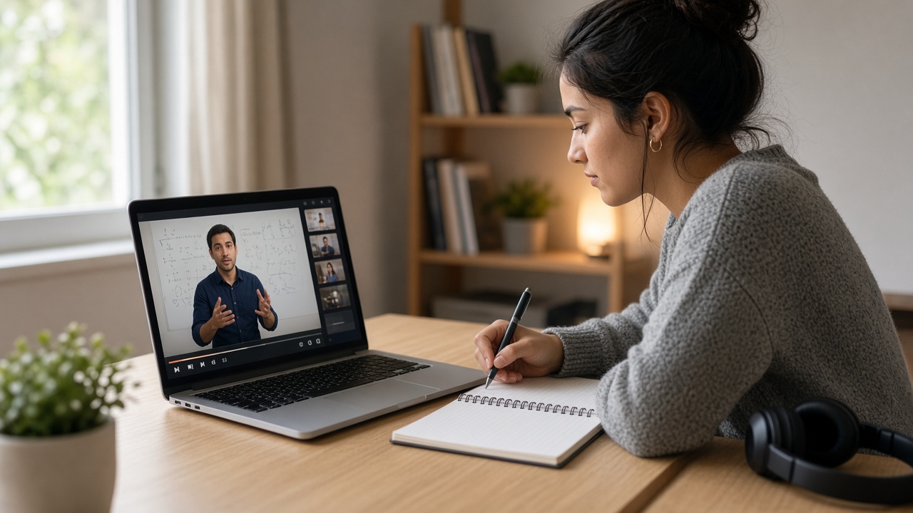 Student learning an online course on a laptop